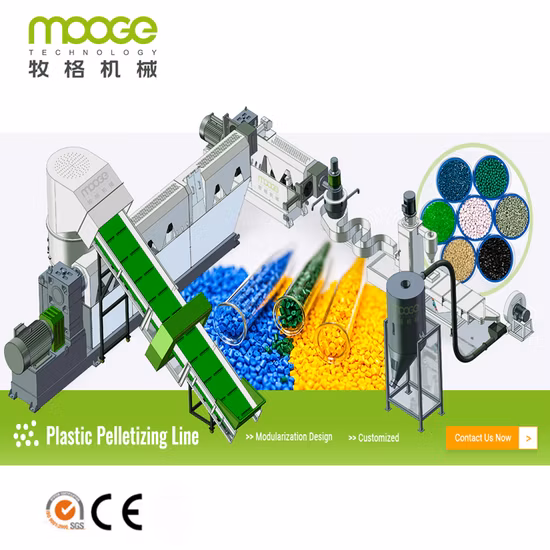 Waste PP/PE/LDPE/HDPE/BOPP/PA/PVC/ABS/PS/PC/EPE/EPS/PET Film Flake Jumbo Woven Bag Plastic Granulator Line Pelletizing Plant Granulating Recycling Machine